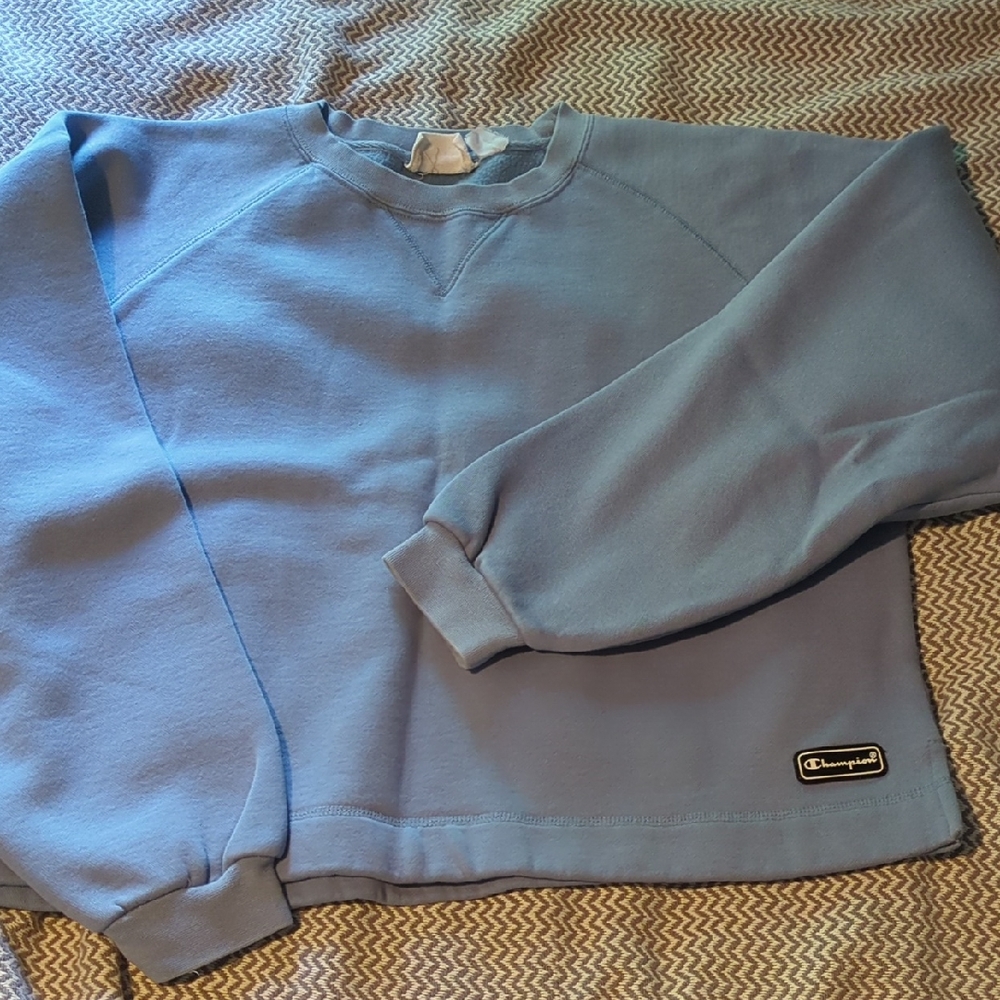 Champion Blue Crewneck Sweater Soft and Relaxed Slightly Cropped